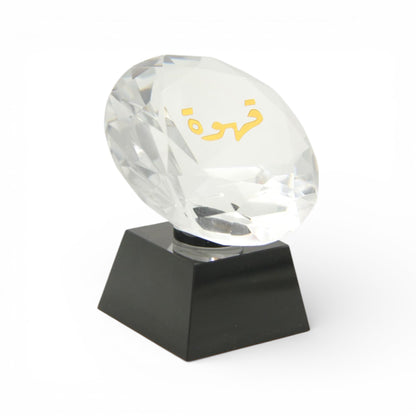 Crystal Arabic Calligraphy Ornament “قهوة” – Luxury Coffee Word Crystal Décor with Black Base, Elegant Home and Majlis Display Piece - Damoo