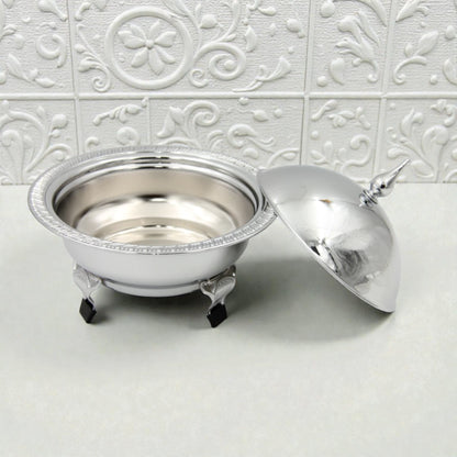 Ansa Luxury Silver Serving Dish with Lid for Dates and Desserts – Elegant Footed Candy Bowl with Dome Cover for Ramadan, Eid, and Majlis Table Decor - Damoo