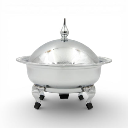 Ansa Luxury Silver Serving Dish with Lid for Dates and Desserts – Elegant Footed Candy Bowl with Dome Cover for Ramadan, Eid, and Majlis Table Decor - Damoo