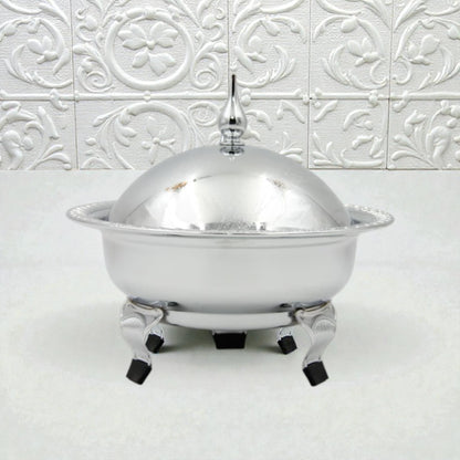Ansa Luxury Silver Serving Dish with Lid for Dates and Desserts – Elegant Footed Candy Bowl with Dome Cover for Ramadan, Eid, and Majlis Table Decor - Damoo