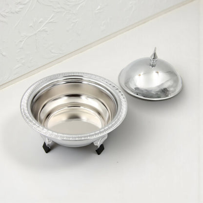Ansa Luxury Silver Serving Dish with Lid for Dates and Desserts – Elegant Footed Candy Bowl with Dome Cover for Ramadan, Eid, and Majlis Table Decor - Damoo