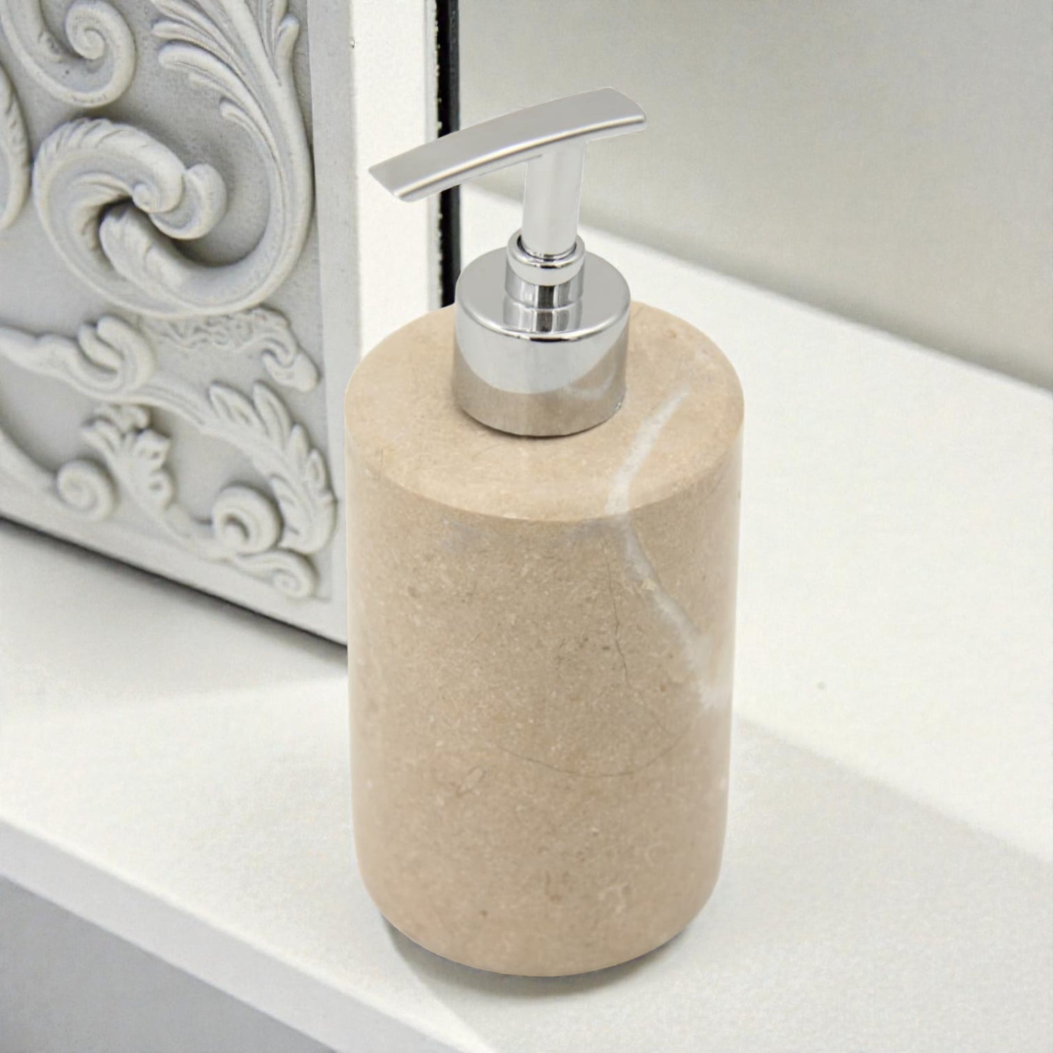 Luxury Marble Soap Dispenser Pump – 18cm Natural Stone Bathroom Lotion Bottle with Silver Pump Head (Empty) – Elegant Countertop Hand Soap & Lotion Holder - Damoo