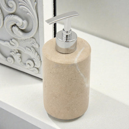 Luxury Marble Soap Dispenser Pump – 18cm Natural Stone Bathroom Lotion Bottle with Silver Pump Head (Empty) – Elegant Countertop Hand Soap & Lotion Holder - Damoo