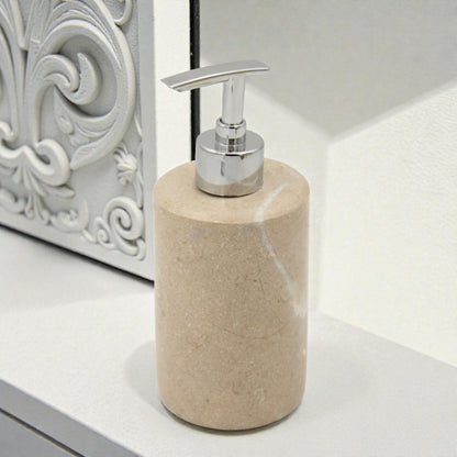 Luxury Marble Soap Dispenser Pump – 18cm Natural Stone Bathroom Lotion Bottle with Silver Pump Head (Empty) – Elegant Countertop Hand Soap & Lotion Holder - Damoo