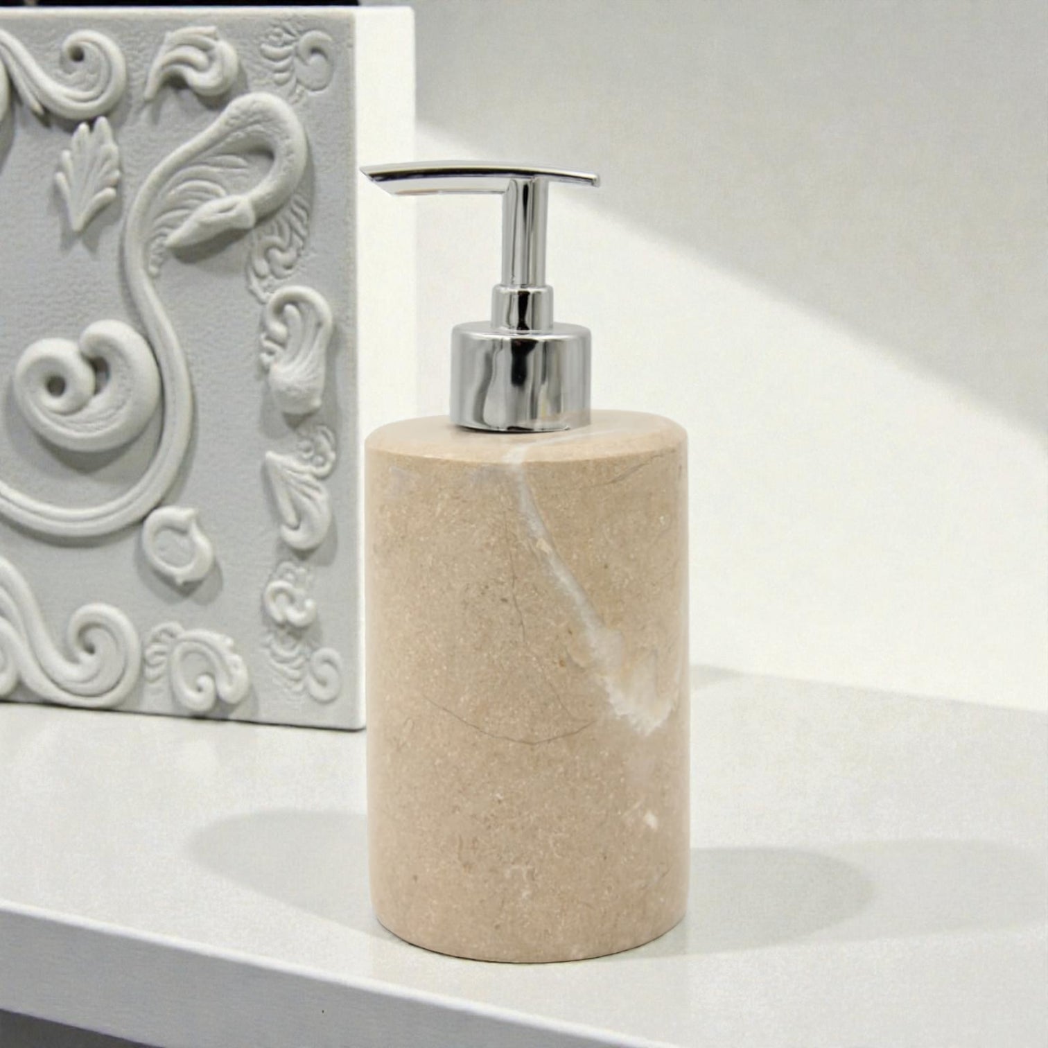 Luxury Marble Soap Dispenser Pump – 18cm Natural Stone Bathroom Lotion Bottle with Silver Pump Head (Empty) – Elegant Countertop Hand Soap & Lotion Holder - Damoo