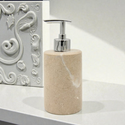Luxury Marble Soap Dispenser Pump – 18cm Natural Stone Bathroom Lotion Bottle with Silver Pump Head (Empty) – Elegant Countertop Hand Soap & Lotion Holder - Damoo
