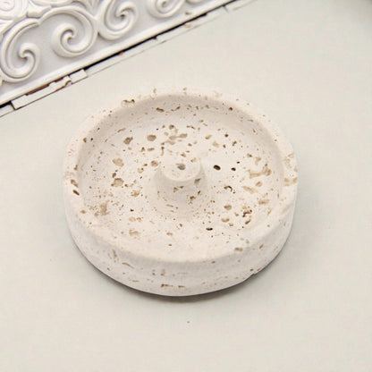 Natural Travertine Stone Incense Burner Holder – Minimalist Round Incense Stick Tray with Center Support – Elegant Home Fragrance Decor for Living Room, Bedroom, and Meditation Space - Damoo