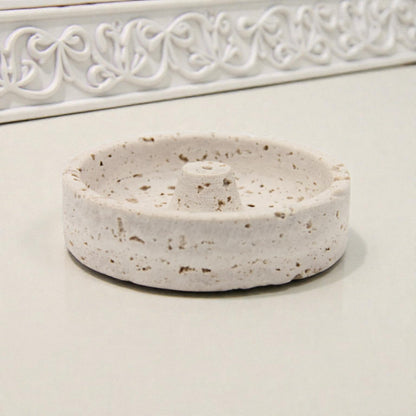 Natural Travertine Stone Incense Burner Holder – Minimalist Round Incense Stick Tray with Center Support – Elegant Home Fragrance Decor for Living Room, Bedroom, and Meditation Space - Damoo