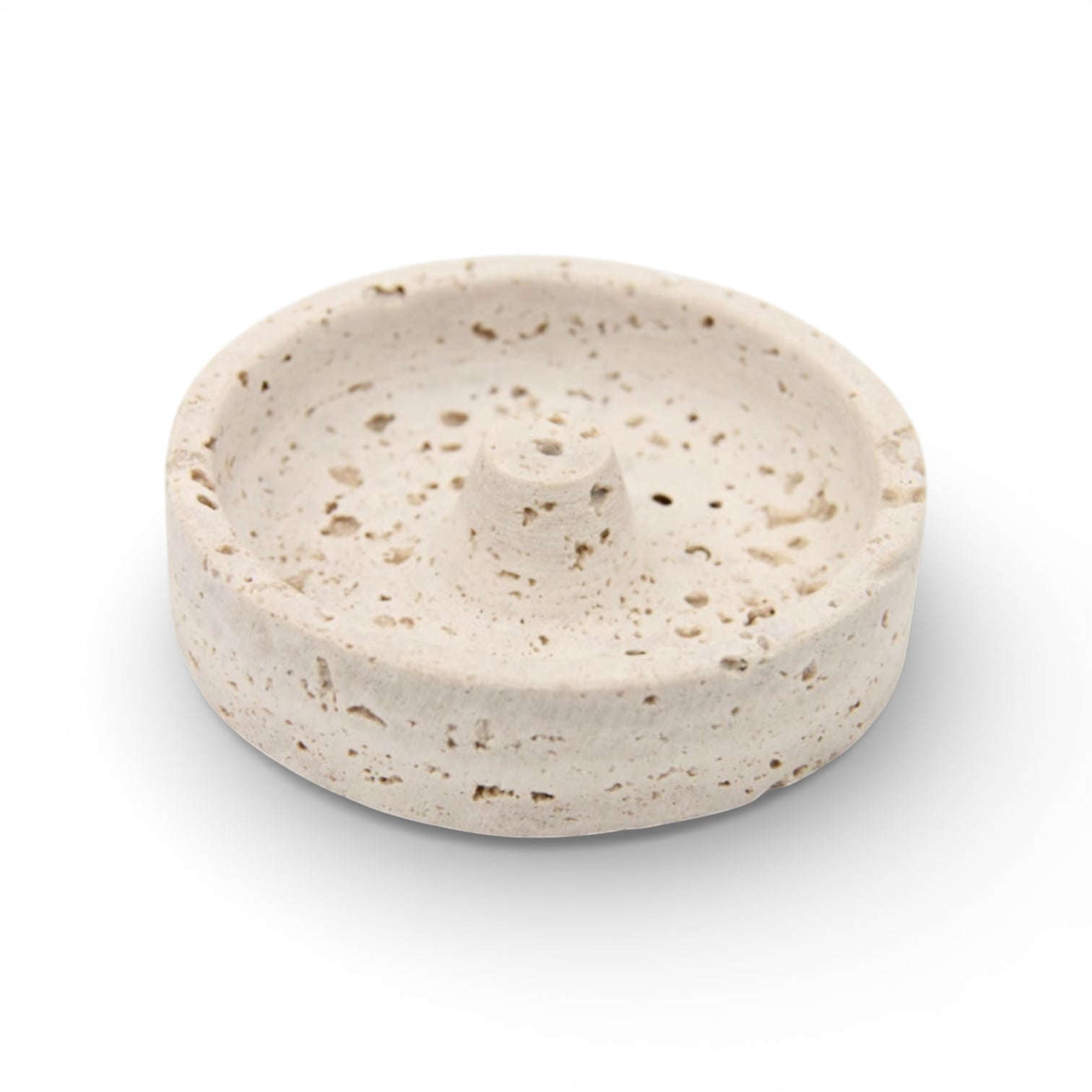 Natural Travertine Stone Incense Burner Holder – Minimalist Round Incense Stick Tray with Center Support – Elegant Home Fragrance Decor for Living Room, Bedroom, and Meditation Space - Damoo