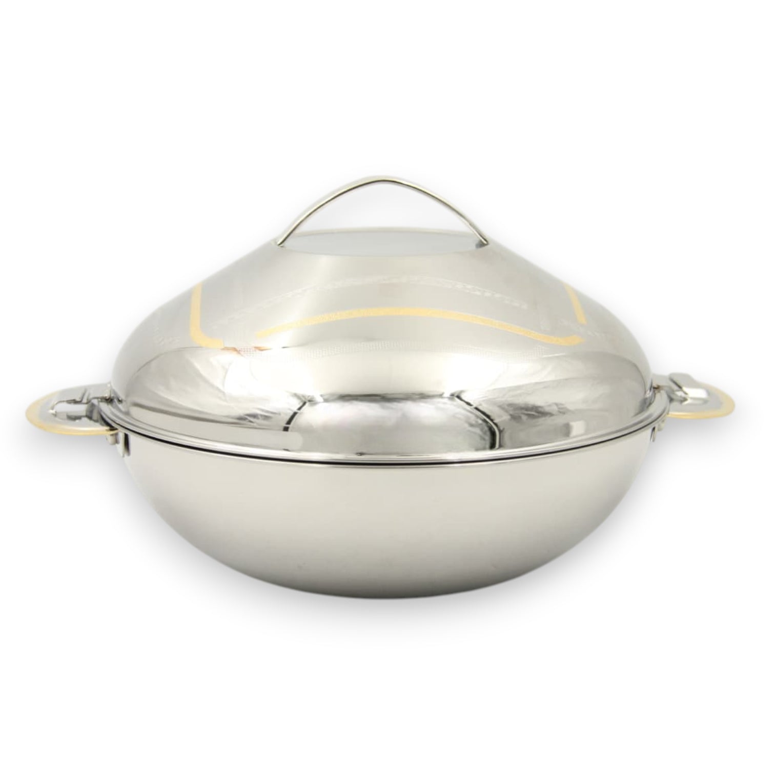 Bohara Reem Stainless Steel Insulated Hotpot Casserole 2000ml with Lid & Gold Detail (20H x 30L x 26W CM) - Damoo