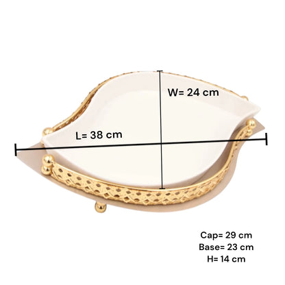 Al Habbai Large Leaf Shape Covered Serving Dish with Decorative Stand – Elegant Dates, Dessert, Candy & Snack Bowl for Majlis Hospitality - Damoo