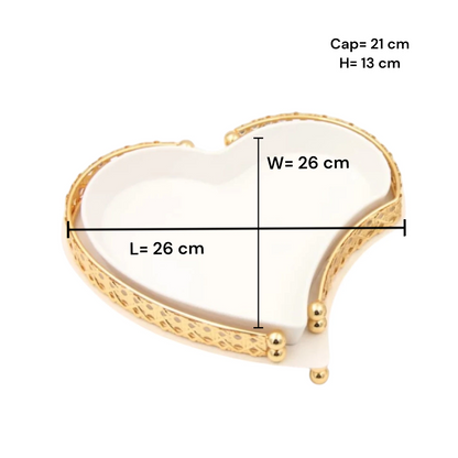 Al Habbai Heart Shaped Covered Serving Dish with Lid – Decorative Candy, Dates & Dessert Serving Bowl with Elegant Stand for Majlis, Home & Hospitality Table Presentation - Damoo
