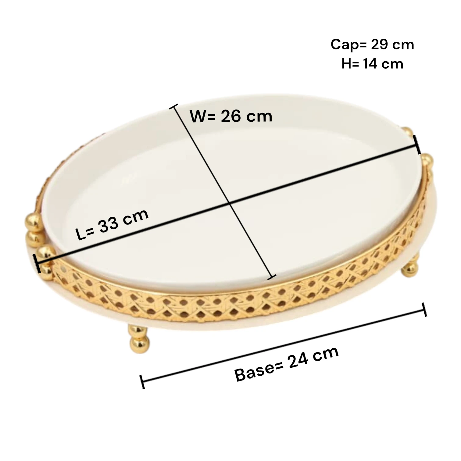 Al Habbai Oval Covered Serving Dish with Lid and Decorative Stand – Elegant Dessert, Dates & Candy Serving Tray for Majlis and Hospitality - Damoo