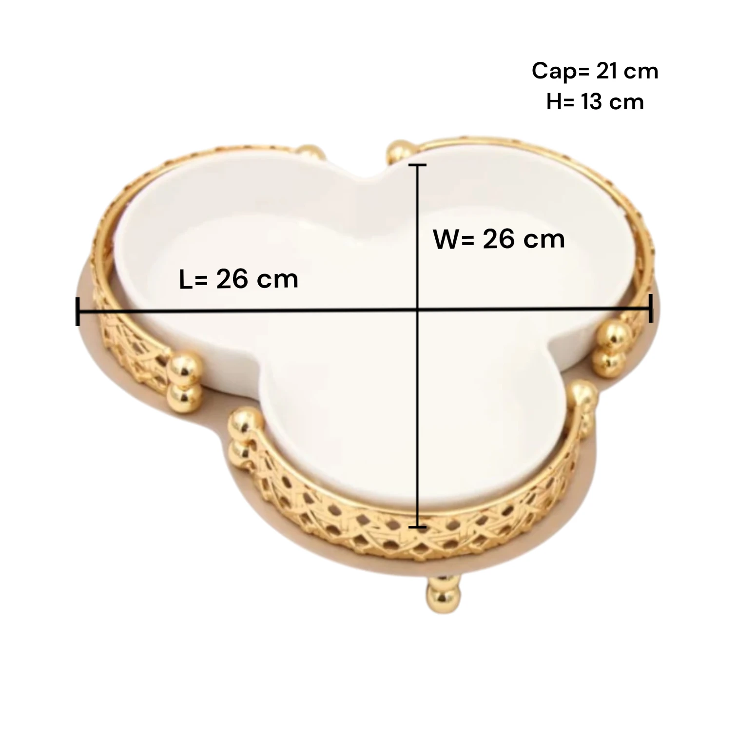 Al Habbai Clover Shaped Covered Serving Dish with Lid and Decorative Stand – Candy, Dates & Dessert Serving Bowl for Majlis and Hospitality - Damoo