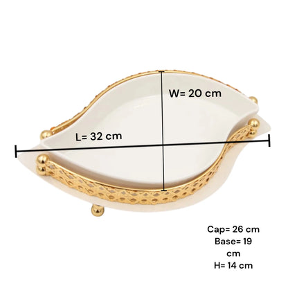 Al Habbai Leaf Shape Covered Serving Dish with Decorative Stand – Elegant Dates, Dessert & Candy Serving Bowl for Majlis Hospitality - Damoo
