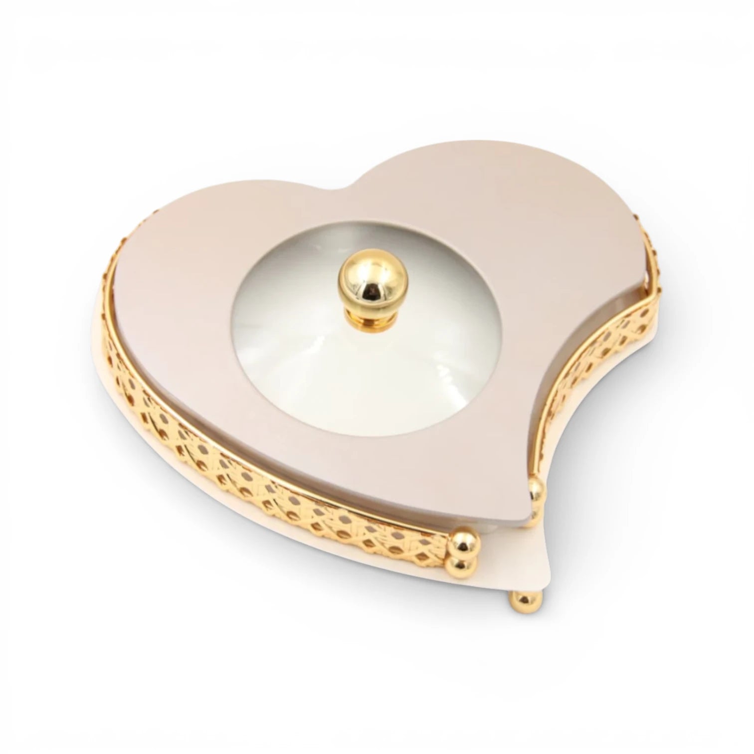 Al Habbai Heart Shaped Covered Serving Dish with Lid – Decorative Candy, Dates & Dessert Serving Bowl with Elegant Stand for Majlis, Home & Hospitality Table Presentation - Damoo