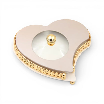 Al Habbai Heart Shaped Covered Serving Dish with Lid – Decorative Candy, Dates & Dessert Serving Bowl with Elegant Stand for Majlis, Home & Hospitality Table Presentation - Damoo