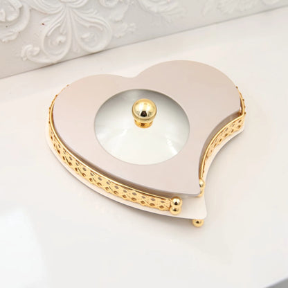 Al Habbai Heart Shaped Covered Serving Dish with Lid – Decorative Candy, Dates & Dessert Serving Bowl with Elegant Stand for Majlis, Home & Hospitality Table Presentation - Damoo