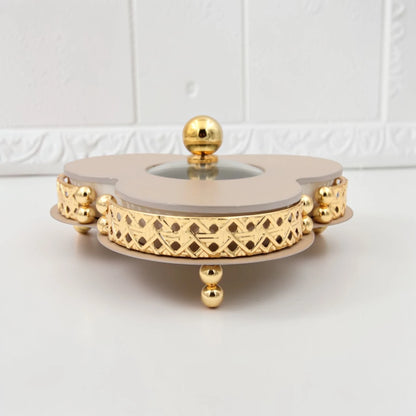Al Habbai Clover Shaped Covered Serving Dish with Lid and Decorative Stand – Candy, Dates & Dessert Serving Bowl for Majlis and Hospitality - Damoo