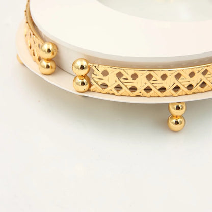 Al Habbai Oval Covered Serving Dish with Lid and Decorative Stand – Elegant Dessert, Dates & Candy Serving Tray for Majlis and Hospitality - Damoo