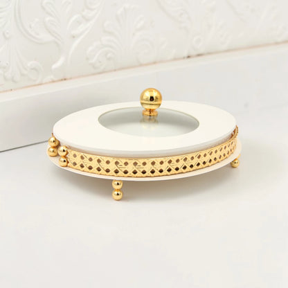 Al Habbai Oval Covered Serving Dish with Lid and Decorative Stand – Elegant Dessert, Dates & Candy Serving Tray for Majlis and Hospitality - Damoo