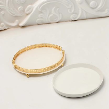 Al Habbai Oval Covered Serving Dish with Lid and Decorative Stand – Elegant Dessert, Dates & Candy Serving Tray for Majlis and Hospitality - Damoo