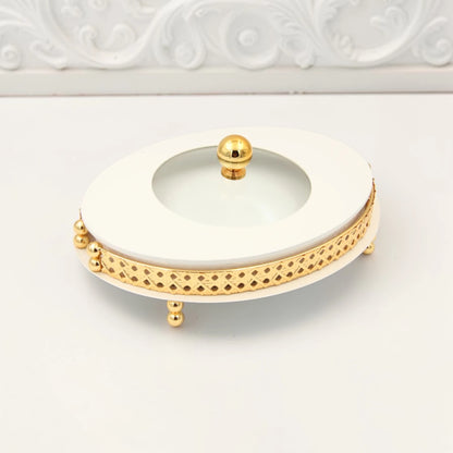 Al Habbai Oval Covered Serving Dish with Lid and Decorative Stand – Elegant Dessert, Dates & Candy Serving Tray for Majlis and Hospitality - Damoo