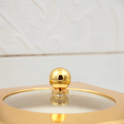 Al Habbai Square Covered Serving Dish with Lid and Decorative Stand – Dessert, Dates & Candy Serving Bowl for Majlis and Elegant Hospitality - Damoo