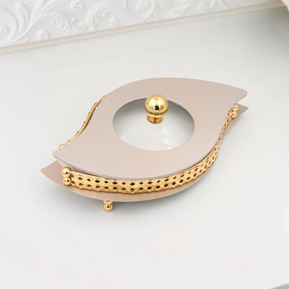 Al Habbai Large Leaf Shape Covered Serving Dish with Decorative Stand – Elegant Dates, Dessert, Candy & Snack Bowl for Majlis Hospitality - Damoo