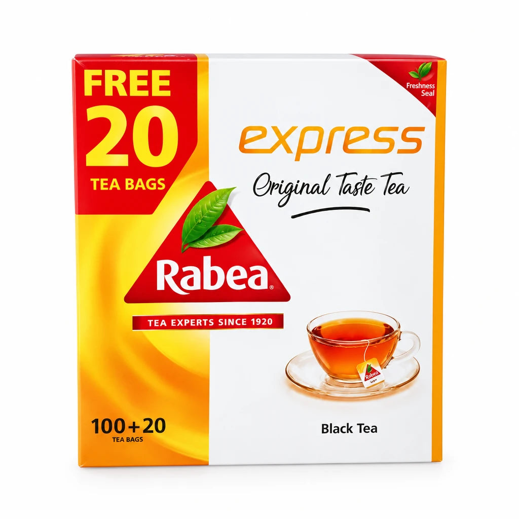 Rabea Express Original Taste Black Tea Bags Value Pack – 100 + 20 Free Tea Bags, Classic Strong Flavor Everyday Tea - Damoo