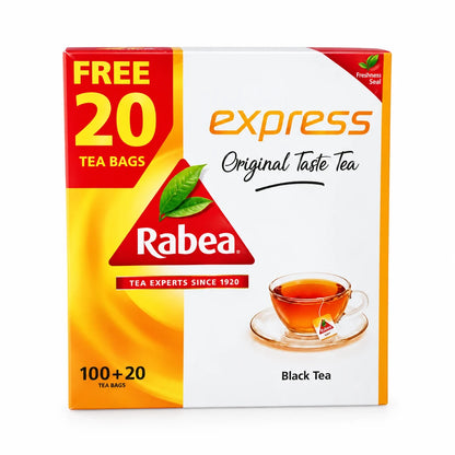 Rabea Express Original Taste Black Tea Bags Value Pack – 100 + 20 Free Tea Bags, Classic Strong Flavor Everyday Tea - Damoo