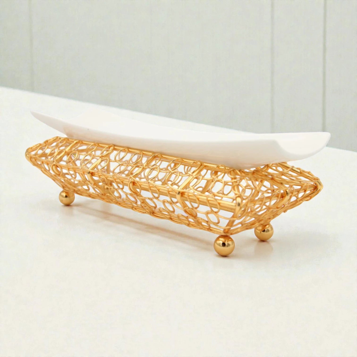 Decorative Serving Tray with Metal Stand & Curved Plate – Elegant Display Platter for Desserts, Snacks & Ramadan Table Decor (9H x 28L × 11W CM) - Damoo