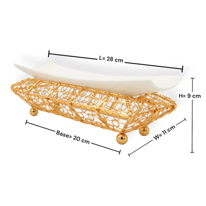 Decorative Serving Tray with Metal Stand & Curved Plate – Elegant Display Platter for Desserts, Snacks & Ramadan Table Decor (9H x 28L × 11W CM) - Damoo