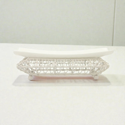 Decorative Serving Tray with Metal Stand & Curved Plate – Elegant Display Platter for Desserts, Snacks & Ramadan Table Decor (9H x 28L × 11W CM) - Damoo