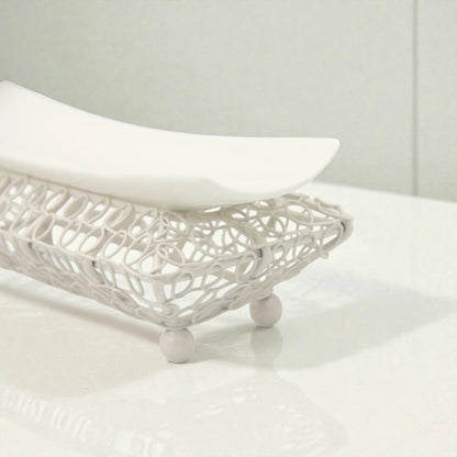 Decorative Serving Tray with Metal Stand & Curved Plate – Elegant Display Platter for Desserts, Snacks & Ramadan Table Decor (9H x 28L × 11W CM) - Damoo