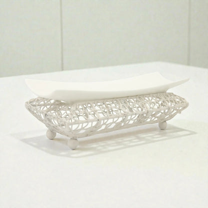 Decorative Serving Tray with Metal Stand & Curved Plate – Elegant Display Platter for Desserts, Snacks & Ramadan Table Decor (9H x 28L × 11W CM) - Damoo