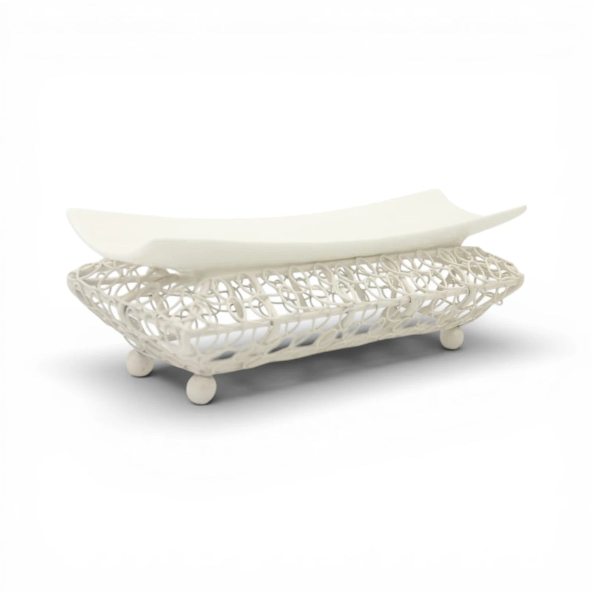 Decorative Serving Tray with Metal Stand & Curved Plate – Elegant Display Platter for Desserts, Snacks & Ramadan Table Decor (9H x 28L × 11W CM) - Damoo