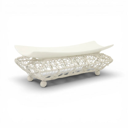Decorative Serving Tray with Metal Stand & Curved Plate – Elegant Display Platter for Desserts, Snacks & Ramadan Table Decor (9H x 28L × 11W CM) - Damoo