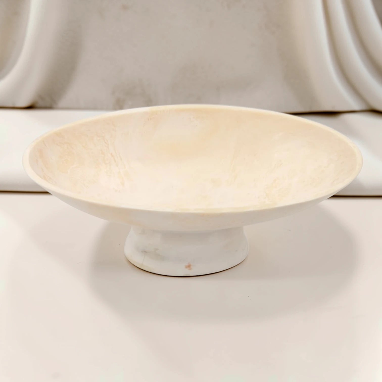 Large Oval Pedestal Serving Bowl Decorative Centerpiece Dish – Elegant Modern Display Bowl for Fruits & Table Styling (19H x 44L × 20.5W CM) - Damoo