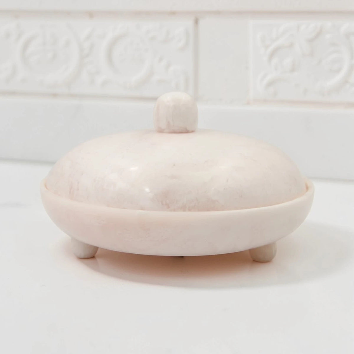 Round Decorative Serving Tray with Raised Base Stand – Elegant Tabletop Display Dish for Snacks & Décor (16H x 25.5L × 25.5W CM) - Damoo