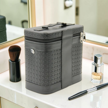 Luxury Portable Makeup Storage Box with Handle and Shoulder Strap – Large Cosmetic Organizer Case with Zipper Travel Beauty Bag (22x19x10.5cm) - Damoo
