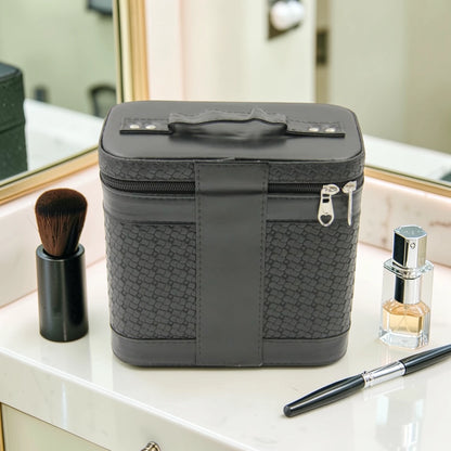 Luxury Portable Makeup Storage Box with Handle and Shoulder Strap – Large Cosmetic Organizer Case with Zipper Travel Beauty Bag (22x19x10.5cm) - Damoo