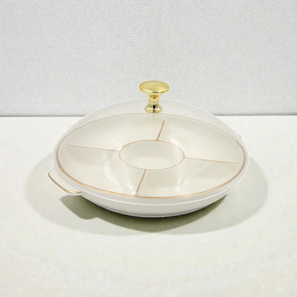 Round Sectioned Serving Tray with Lid & Handles – Multi-Compartment Snack & Appetizer Serving Plate with Covered Top (16H x 30L × 26W CM) - Damoo