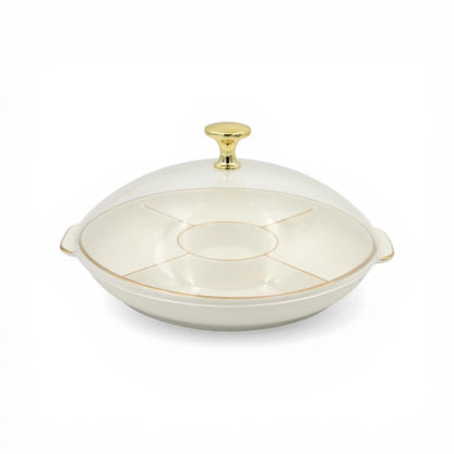 Round Sectioned Serving Tray with Lid & Handles – Multi-Compartment Snack & Appetizer Serving Plate with Covered Top (16H x 30L × 26W CM) - Damoo