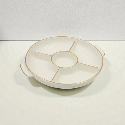 Round Sectioned Serving Tray with Lid & Handles – Multi-Compartment Snack & Appetizer Serving Plate with Covered Top (16H x 30L × 26W CM) - Damoo