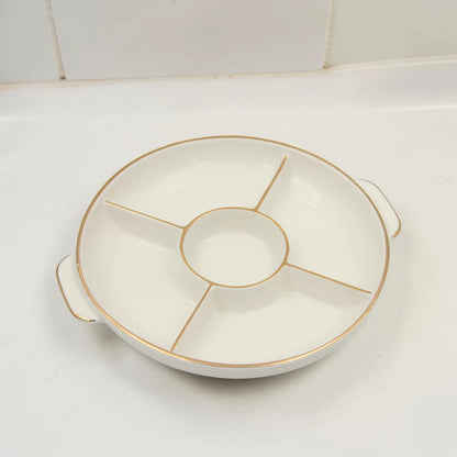 Round Sectioned Serving Tray with Lid & Handles – Multi-Compartment Snack & Appetizer Serving Plate with Covered Top (16H x 30L × 26W CM) - Damoo