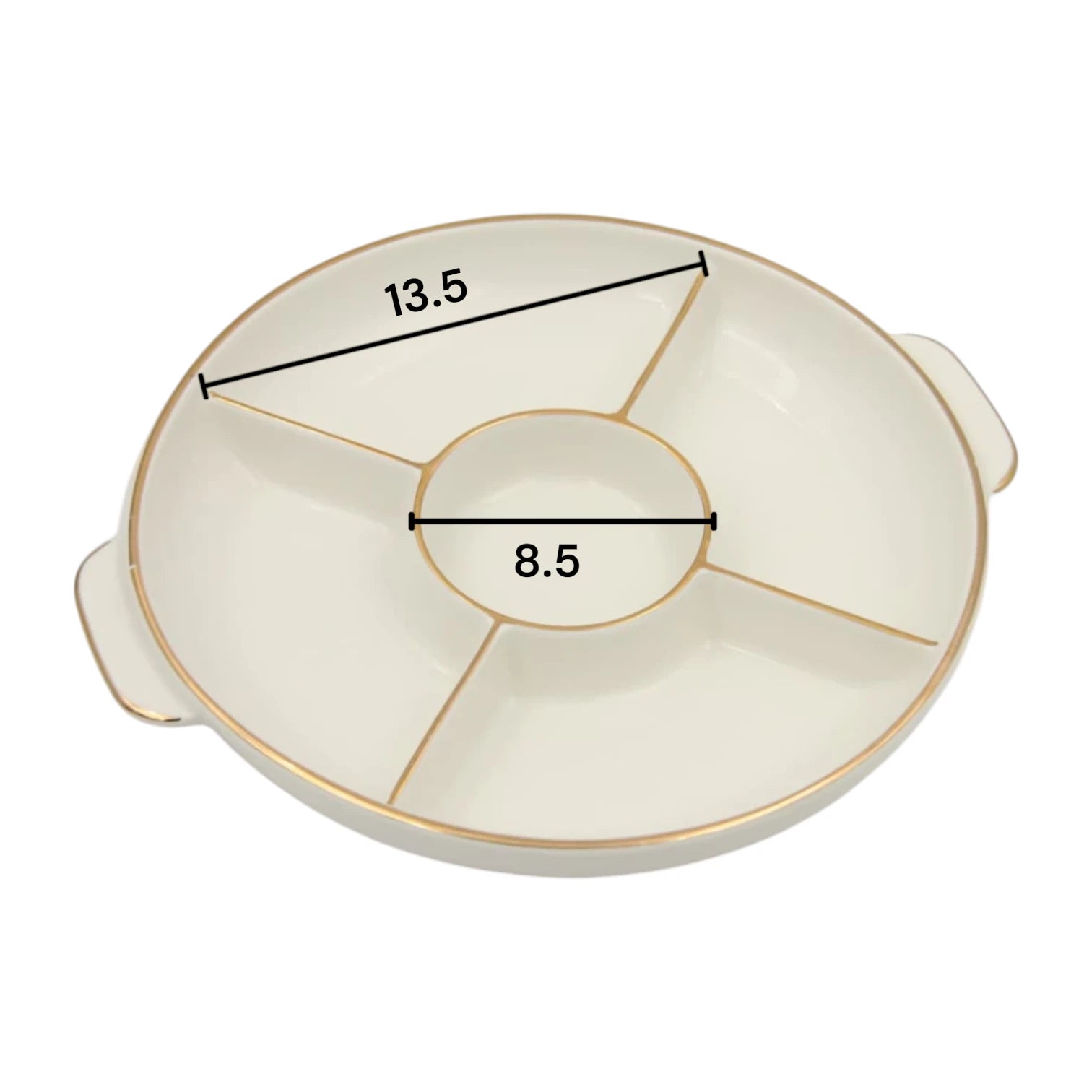 Round Sectioned Serving Tray with Lid & Handles – Multi-Compartment Snack & Appetizer Serving Plate with Covered Top (16H x 30L × 26W CM) - Damoo
