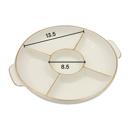 Round Sectioned Serving Tray with Lid & Handles – Multi-Compartment Snack & Appetizer Serving Plate with Covered Top (16H x 30L × 26W CM) - Damoo