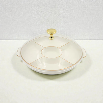 Round Sectioned Serving Tray with Lid & Handles – Multi-Compartment Snack & Appetizer Serving Plate with Covered Top (16H x 30L × 26W CM) - Damoo