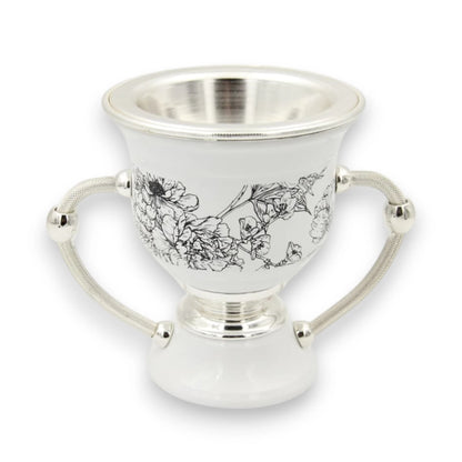 Luxury Ceramic Bakhoor Burner with Silver Metal Insert & Floral Pattern – Oud Incense Burner for Home & Majlis (15.5H x 19L x 13W CM) - Damoo